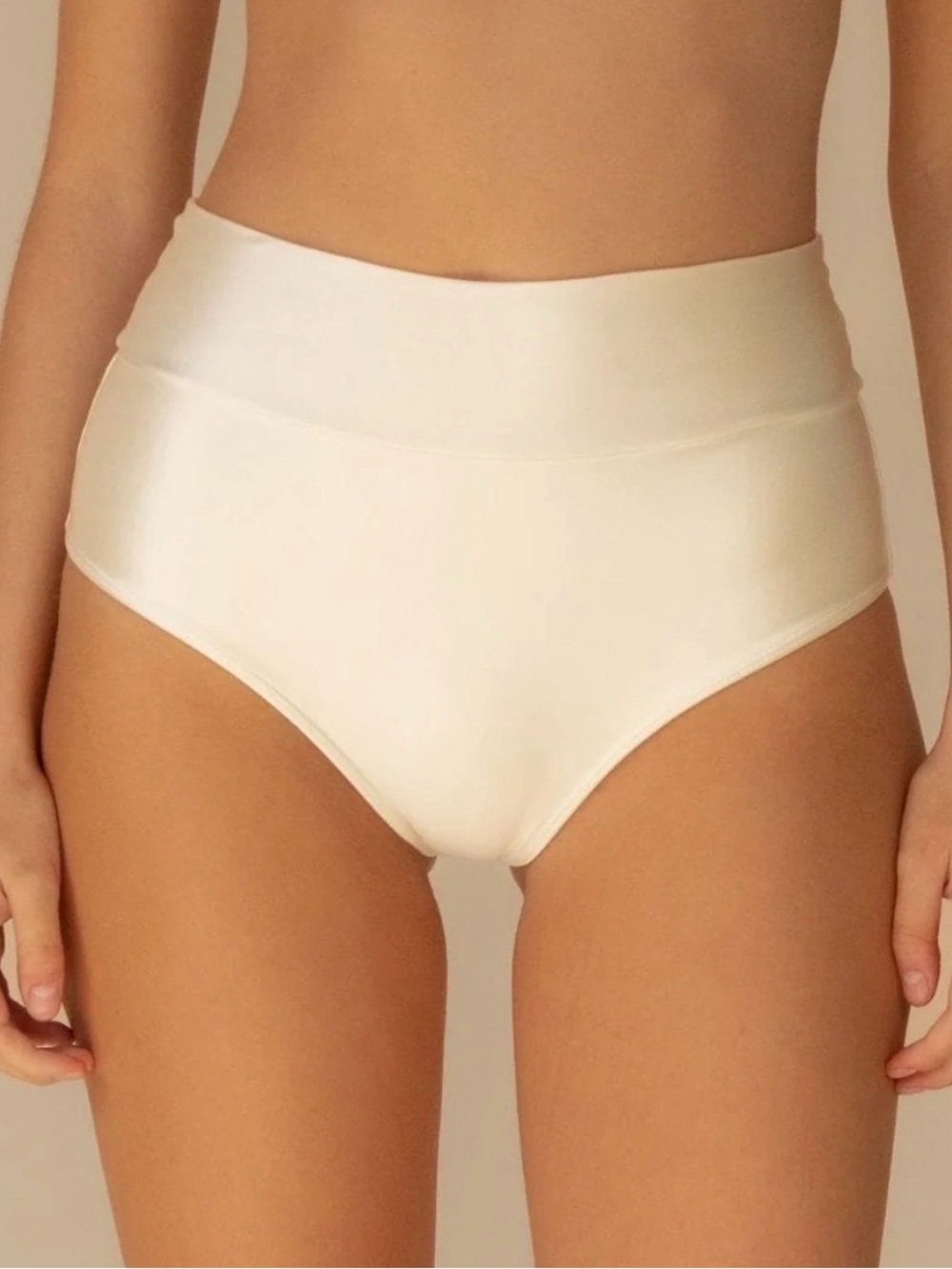 Cream Silkie Full Coverage High Rise Bikini Bottom